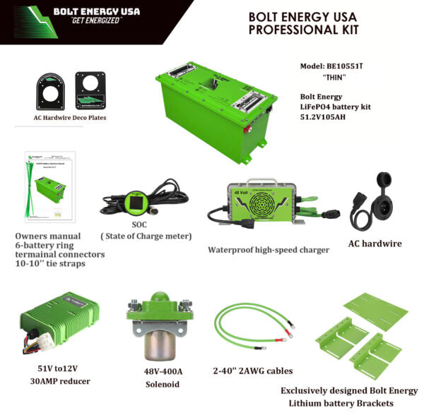 Bolt Energy USA 51v 105ah "Thin" Lithium Conversion for Club Car Models